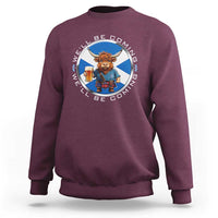 Funny Highland Cow in Kilt Drinking Sweatshirt We'll Be Coming Scottish Pride Football Fans - Wonder Print Shop