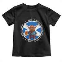 Funny Highland Cow in Kilt Drinking Toddler T Shirt We'll Be Coming Scottish Pride Football Fans - Wonder Print Shop