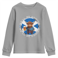 Funny Highland Cow in Kilt Drinking Youth Sweatshirt We'll Be Coming Scottish Pride Football Fans - Wonder Print Shop