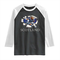 Funny Highland Cow in Kilt Footballer Raglan Shirt We'll Be Coming Scottish Pride Football Fans - Wonder Print Shop
