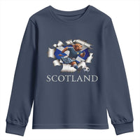 Funny Highland Cow in Kilt Footballer Youth Sweatshirt We'll Be Coming Scottish Pride Football Fans - Wonder Print Shop