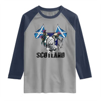 Roaring Scottish Lion Crest Raglan Shirt Thistle Scotland Flag Emblem for Brave Highlanders - Wonder Print Shop