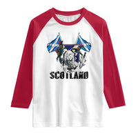 Roaring Scottish Lion Crest Raglan Shirt Thistle Scotland Flag Emblem for Brave Highlanders - Wonder Print Shop