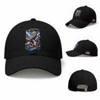Scotland Forever Majestic Lion Rampant Holding Saltire Flag With Thistles Graphic Baseball Cap