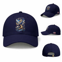 Scotland Forever Majestic Lion Rampant Holding Saltire Flag With Thistles Graphic Baseball Cap
