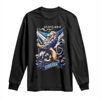 Scotland Forever Majestic Lion Rampant Holding Saltire Flag With Thistles Graphic Long Sleeve Shirt