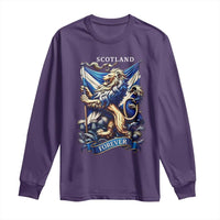 Scotland Forever Majestic Lion Rampant Holding Saltire Flag With Thistles Graphic Long Sleeve Shirt