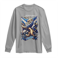 Scotland Forever Majestic Lion Rampant Holding Saltire Flag With Thistles Graphic Long Sleeve Shirt