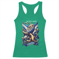 Scotland Forever Majestic Lion Rampant Holding Saltire Flag With Thistles Graphic Racerback Tank Top