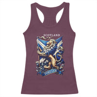 Scotland Forever Majestic Lion Rampant Holding Saltire Flag With Thistles Graphic Racerback Tank Top