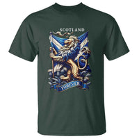 Scotland Forever Majestic Lion Rampant Holding Saltire Flag With Thistles Graphic T Shirt