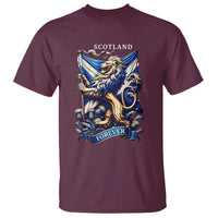 Scotland Forever Majestic Lion Rampant Holding Saltire Flag With Thistles Graphic T Shirt
