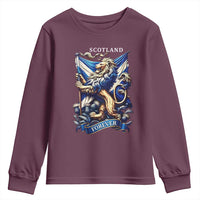 Scotland Forever Majestic Lion Rampant Holding Saltire Flag With Thistles Graphic Youth Sweatshirt
