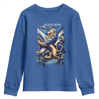 Scotland Forever Majestic Lion Rampant Holding Saltire Flag With Thistles Graphic Youth Sweatshirt