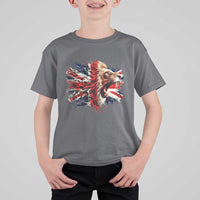 Roaring British Lion Flag T Shirt For Kid Union Jack UK Pride - Wonder Print Shop