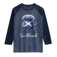 Scotland Thistle Floral Emblem Saltire Flag Raglan Shirt Patriotic Scottish Heritage