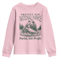 Protect Our National Parks Youth Sweatshirt Parks Not Profits Retro Bear Nature Graphic