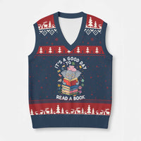 Its A Good Day To Read Book V-Neck Knit Sweater Vest Cute Elephant Reading Across America - Wonder Print Shop