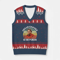 Cesar Chavez V-Neck Knit Sweater Vest Si Se Puede Mexican Hispanic Heritage Month Vintage - Wonder Print Shop
