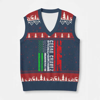 Cesar Chavez V-Neck Knit Sweater Vest American Mexican Flag Patriotic Mexico Distressed - Wonder Print Shop
