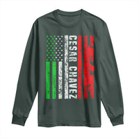 Cesar Chavez Long Sleeve Shirt American Mexican Flag Patriotic Mexico Distressed