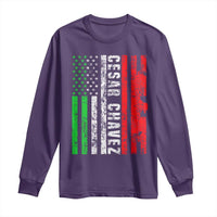 Cesar Chavez Long Sleeve Shirt American Mexican Flag Patriotic Mexico Distressed