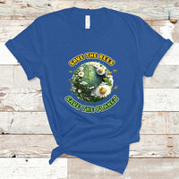 Royal blue Earth Day T-shirt with circular Save the Bees Save the Planet graphic