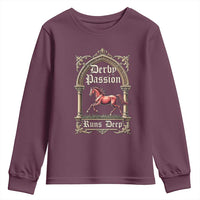 Derby Passion Runs Deep Elegant Horse Racing Youth Sweatshirt Vintage Gothic Arch Equestrian Thoroughbred Lover