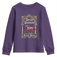 Derby Passion Runs Deep Elegant Horse Racing Youth Sweatshirt Vintage Gothic Arch Equestrian Thoroughbred Lover