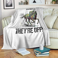 And They’re Off Colorful Horse Racing Sketch Throw Blanket Jockey and Thoroughbred Sprinting Race Day
