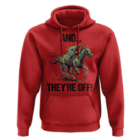 And They’re Off Colorful Horse Racing Sketch Hoodie Jockey and Thoroughbred Sprinting Race Day