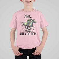 And They’re Off Colorful Horse Racing Sketch T Shirt For Kid Jockey and Thoroughbred Sprinting Race Day