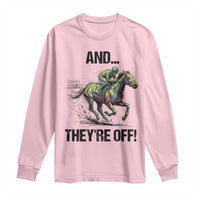 And They’re Off Colorful Horse Racing Sketch Long Sleeve Shirt Jockey and Thoroughbred Sprinting Race Day