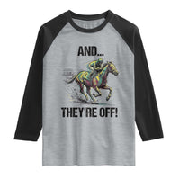 And They’re Off Colorful Horse Racing Sketch Raglan Shirt Jockey and Thoroughbred Sprinting Race Day