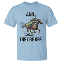 And They’re Off Colorful Horse Racing Sketch T Shirt Jockey and Thoroughbred Sprinting Race Day