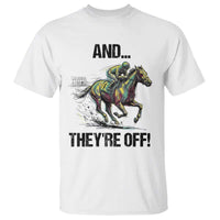 And They’re Off Colorful Horse Racing Sketch T Shirt Jockey and Thoroughbred Sprinting Race Day