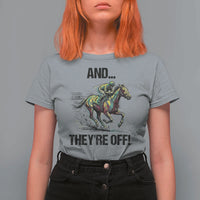 And They’re Off Colorful Horse Racing Sketch T Shirt For Women Jockey and Thoroughbred Sprinting Race Day