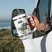 And They’re Off Colorful Horse Racing Sketch Tumbler With Handle Jockey and Thoroughbred Sprinting Race Day
