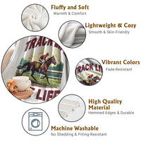 Track Life Best Life Horse Racing Enthusiast Throw Blanket Retro Jockey and Racehorse Trackside Southern Equestrian