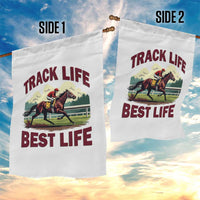 Track Life Best Life Horse Racing Enthusiast Garden Flag Retro Jockey and Racehorse Trackside Southern Equestrian