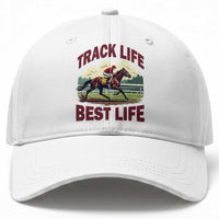 Track Life Best Life Horse Racing Enthusiast Baseball Cap Retro Jockey and Racehorse Trackside Southern Equestrian