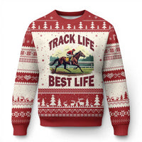 Track Life Best Life Horse Racing Enthusiast Ugly Christmas Sweater Retro Jockey and Racehorse Trackside Southern Equestrian