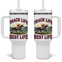 Track Life Best Life Horse Racing Enthusiast Tumbler With Handle Retro Jockey and Racehorse Trackside Southern Equestrian