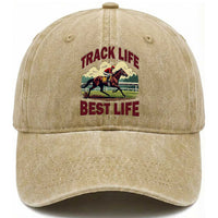 Track Life Best Life Horse Racing Enthusiast Washed Cotton Baseball Cap Retro Jockey and Racehorse Trackside Southern Equestrian