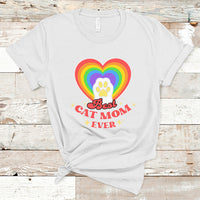 Cat Mom T Shirt Best Cat Mom Ever Cat Lover Owner Cute Rainbow Cat Paw Print - Wonder Print Shop