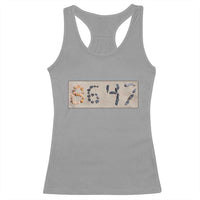 86 47 Seashell Beach Sand Graphic Racerback Tank Top Subtle Coastal Summer Political Satire