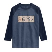 86 47 Seashell Beach Sand Graphic Raglan Shirt Subtle Coastal Summer Political Satire