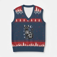 86 47 Celestial Black Cat Mystic V-Neck Knit Sweater Vest Moon Stars Coded Political Satire