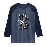86 47 Celestial Black Cat Mystic Raglan Shirt Moon Stars Coded Political Satire