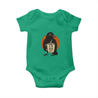 Is He Dead Yet Crow Holding Coffee Cup Baby Onesie Funny Dark Humor Political Satire